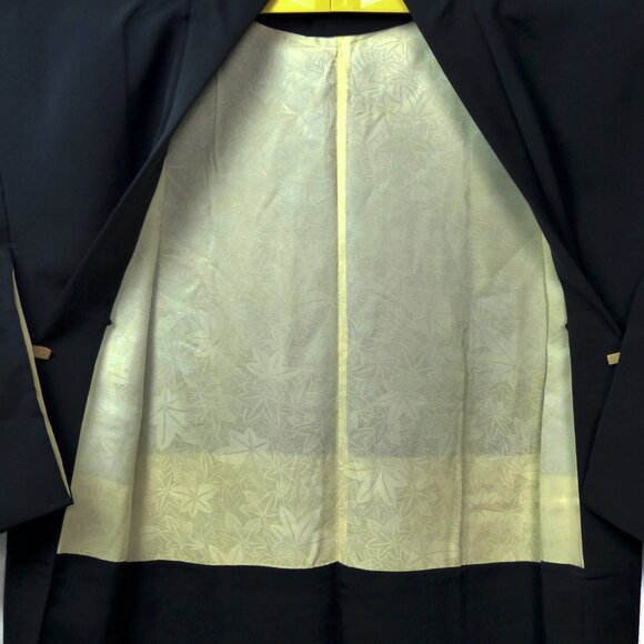 Vintage Black Silk Haori Kimono Jacket Cozy Houses & Trees Metallic Landscape - Picture 10 of 11